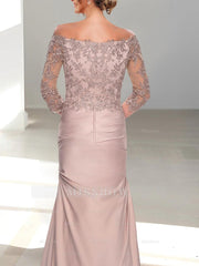 Mermaid/Trumpet Off-the-Shoulder Mother of the Bride Dress with 3/4 Sleeves and Beading