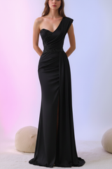 Mermaid/Trumpet One-Shoulder Sleeveless Floor-Length Mother of the Bride Dresses with Split Side & Sequins