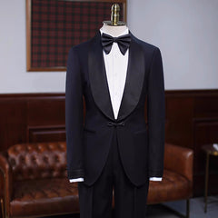 Minimalist Black Shawl Collar Men's Wedding Suit