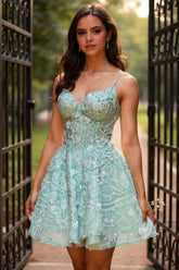 Mint green sweetheart applique A-line homecoming dress