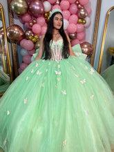Mint Green Sweetheart Sleeveless Butterfly Applique Bow Ball Gown Quinceanera Dress