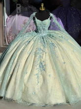 Mint Green Sweetheart Sleeveless Floral Applique Beaded Ball Gown Quinceanera Dress