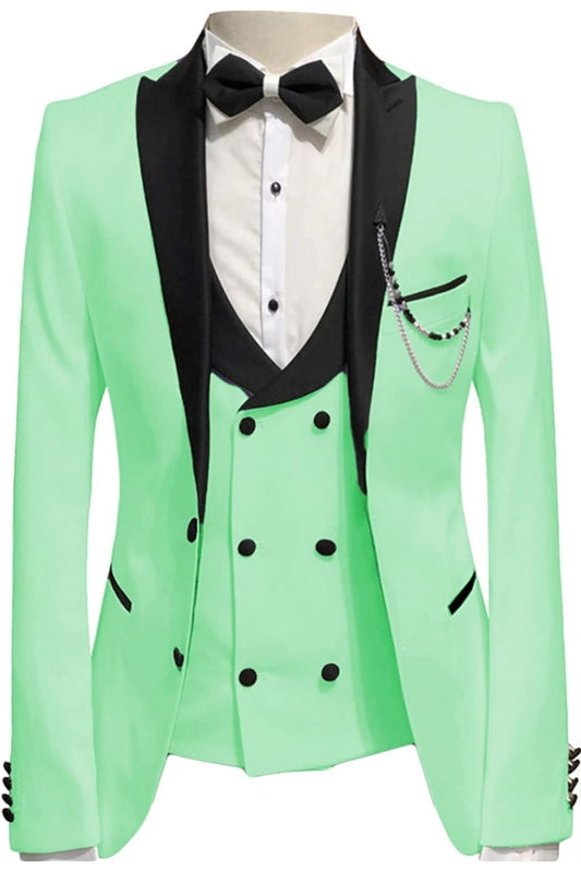 Mint Peaked Lapel Modern Three-Piece Prom Suit
