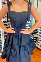 Misshow A-Line Black Adjustable Straps Corset Short Homecoming Dress/Mini Dress with Ruffles