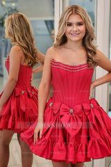 Misshow A Line Black Strapless Corset Ruffled Short Homecoming Dress/Mini Dress With Bows