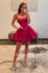 Misshow A Line Fuchsia Strapless Corset Short Homecoming Dress/Mini Dress With Bow