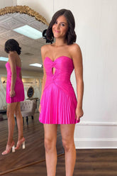 Misshow A-Line Fuchsia Strapless Pleated Short Homecoming Dress/Mini Dress