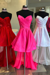 Misshow A-Line Fuchsia Strapless Ruched Short Homecoming Dress/Mini Dress with Detchable Train