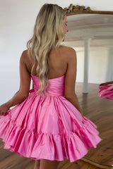Misshow A Line Fuchsia Strapless Tiered Short Homecoming Dress/Mini Dress with Bow