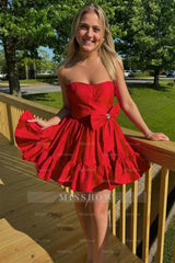 Misshow A Line Fuchsia Strapless Tiered Short Homecoming Dress/Mini Dress with Bow