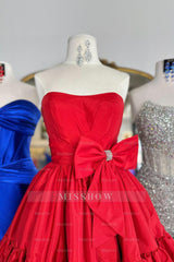 Misshow A Line Fuchsia Strapless Tiered Short Homecoming Dress/Mini Dress with Bow