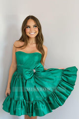 Misshow A Line Fuchsia Strapless Tiered Short Homecoming Dress/Mini Dress with Bow