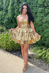 Misshow A Line Golden Sweetheart Corset Short Homecoming Dress/Mini Dress With Ruffles