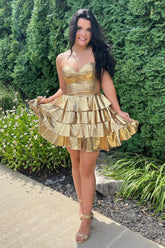 Misshow A Line Golden Sweetheart Corset Short Homecoming Dress/Mini Dress With Ruffles
