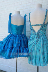 Misshow A-Line Kelly Green Short Homecoming Dress/Mini Dress with Bow