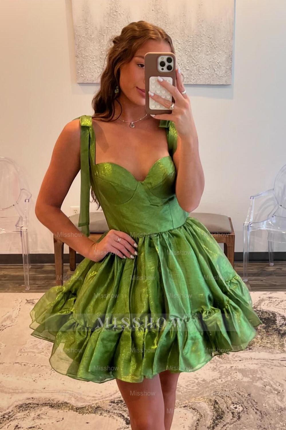 Misshow A-Line Kelly Green Short Homecoming Dress/Mini Dress with Bow