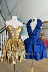 Misshow A Line Light Blue Halter Short Homecoming Dress/Mini Dress With Ruffles