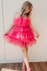 Misshow A-Line Light Blue Strapless Tiered Tulle Short Homecoming Dress/Mini Dress