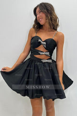 Misshow A Line Pink Spaghetti Straps Tiered Short Homecoming Dress/Mini Dress with Bow