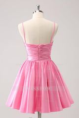 Misshow A Line Pink Spaghetti Straps Tiered Short Homecoming Dress/Mini Dress with Bow