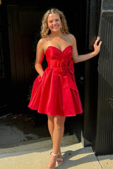 Misshow A-Line Red Sweetheart Satin Short Homecoming Dress/Mini Dress with Bow