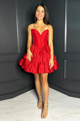 Misshow A-Line Red Sweetheart Tiered Corset Short Homecoming Dress/Mini Dress