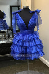 Misshow A Line Royal Blue Short Homecoming Dress/Mini Dress With Ruffles
