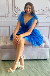 Misshow A Line Royal Blue Short Homecoming Dress/Mini Dress With Ruffles