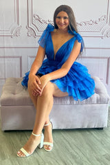 Misshow A Line Royal Blue Short Homecoming Dress/Mini Dress With Ruffles