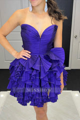 Misshow A-Line Royal Blue Sweetheart Short Homecoming Dress/Mini Dress with Ruffles