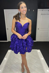 Misshow A-Line Royal Blue Sweetheart Short Homecoming Dress/Mini Dress with Ruffles