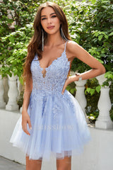 Misshow A Line Spaghetti Straps Light Purple Short Homecoming Dress/Mini Dress with Appliques