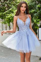 Misshow A Line Spaghetti Straps Light Purple Short Homecoming Dress/Mini Dress with Appliques