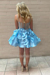 Misshow A Line Yellow Corset Short Homecoming Dress/Mini Dress With 3D Flowers