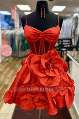 Misshow A Line Yellow Corset Short Homecoming Dress/Mini Dress With 3D Flowers