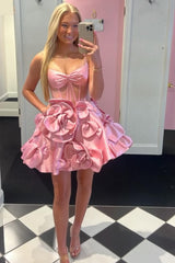 Misshow A Line Yellow Corset Short Homecoming Dress/Mini Dress With 3D Flowers