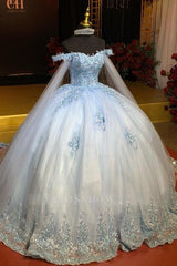 Misshow Baby Blue Ball Gown Off-Shoulder Sequined Tulle Quinceanera Dress for Sweet 16 & Formal Events
