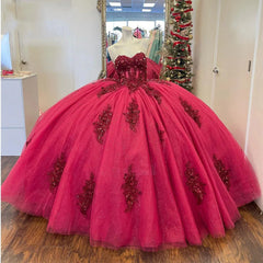 Misshow Ball Gown with Sweetheart Neckline Lace Appliques & Beaded Hot Pink Tulle Quinceanera Dress for Princess Parties & Sweet 16 Celebrations