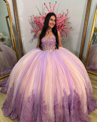Misshow Ball Gown with Sweetheart Neckline & Lace Appliques Princess Formal Evening Party Dress for Quinceanera & Sweet 16