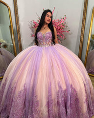 Misshow Ball Gown with Sweetheart Neckline & Lace Appliques Princess Formal Evening Party Dress for Quinceanera & Sweet 16