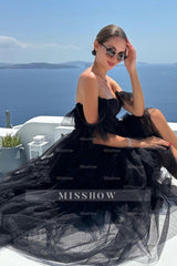 Misshow Black A-Line Corset Ruffled Tulle Homecoming Dress/Mini Dress