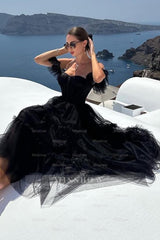 Misshow Black A-Line Corset Ruffled Tulle Homecoming Dress/Mini Dress
