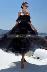 Misshow Black A-Line Corset Ruffled Tulle Homecoming Dress/Mini Dress