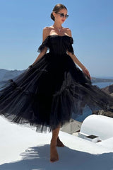 Misshow Black A-Line Corset Ruffled Tulle Homecoming Dress/Mini Dress