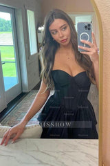 Misshow Black A-Line Corset Sweetheart High Low Tiered Long Prom Dress