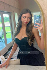 Misshow Black A-Line Corset Sweetheart High Low Tiered Long Prom Dress