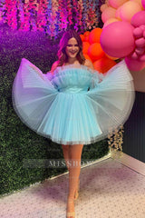 Misshow Black A-Line Detachable Long Sleeves Tulle Short Homecoming Dress/Mini Dress