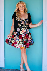 Misshow Black A Line Flower Print Short Homecoming Dress/Mini Dress