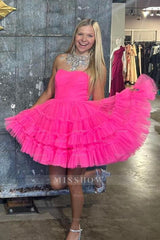 Misshow Black A-Line Sweetheart Tulle Tiered Corset Short Homecoming Dress/Mini Dress