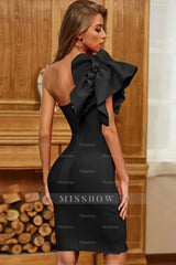 Misshow Black Bodycon Cocktail Dress with Ruffles